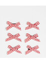 DesignB London DesignB - Confezione da 6 fiocchetti per capelli rossi a quadretti-Rosso