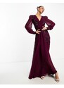 Virgos Lounge - Selenaa - Vestito lungo a maniche lunghe color prugna decorato-Viola