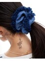 DesignB London DesignB - Elastico per capelli oversize in denim con bordi grezzi-Blu