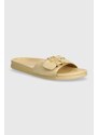 Tommy Hilfiger ciabatte slide in camoscio TH HARDWARE SUEDE FLAT SANDAL donna colore beige FW0FW07935