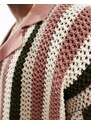 Only & Sons - Camicia in maglia traforata rosa a righe tono su tono