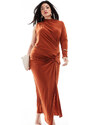ASOS Curve ASOS DESIGN Curve - Vestito lungo monospalla color ruggine con cut-out sul davanti-Arancione