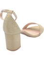Malu Shoes Sandalo alto donna oro tessuto satinato tacco doppio 5 cm cinturino alla caviglia linea basic cerimonia elegante