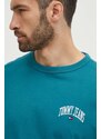 Tommy Jeans t-shirt in cotone uomo colore verde con applicazione DM0DM18665