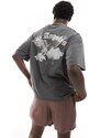 ADPT - T-shirt oversize grigio slavato con stampa di cavallo sulla schiena