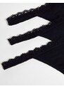 Dorina - Confezione da 3 paia di perizomi stile tanga in cotone nero con finiture in pizzo