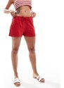 Pull&Bear - Pantaloncini rossi effetto lino con coulisse in vita-Rosso