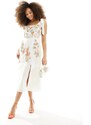 Maya - Vestito midi color crema decorato con spalline annodate-Bianco