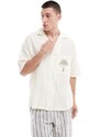 Pull&Bear - Camicia bianca con ricamo con palme-Bianco