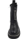 Malu Shoes Stivaletto anfibio donna nero con zip centrale lacci di brillantini fondo alto con bordo glitter luxury moda linea basic