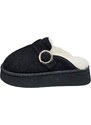 Malu Shoes Ciabatta pantofola donna nero con interno di pelliccia e fibbia comodo fondo alto 3 cm