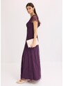 bonprix Abito lungo in tulle delicato con ricamo e perline, viola