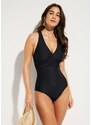 bonprix Costume intero con spalline incrociate ed effetto modellante leggero, Nero