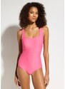bonprix Costume intero con effetto modellante medio e scollatura squadrata, Fucsia
